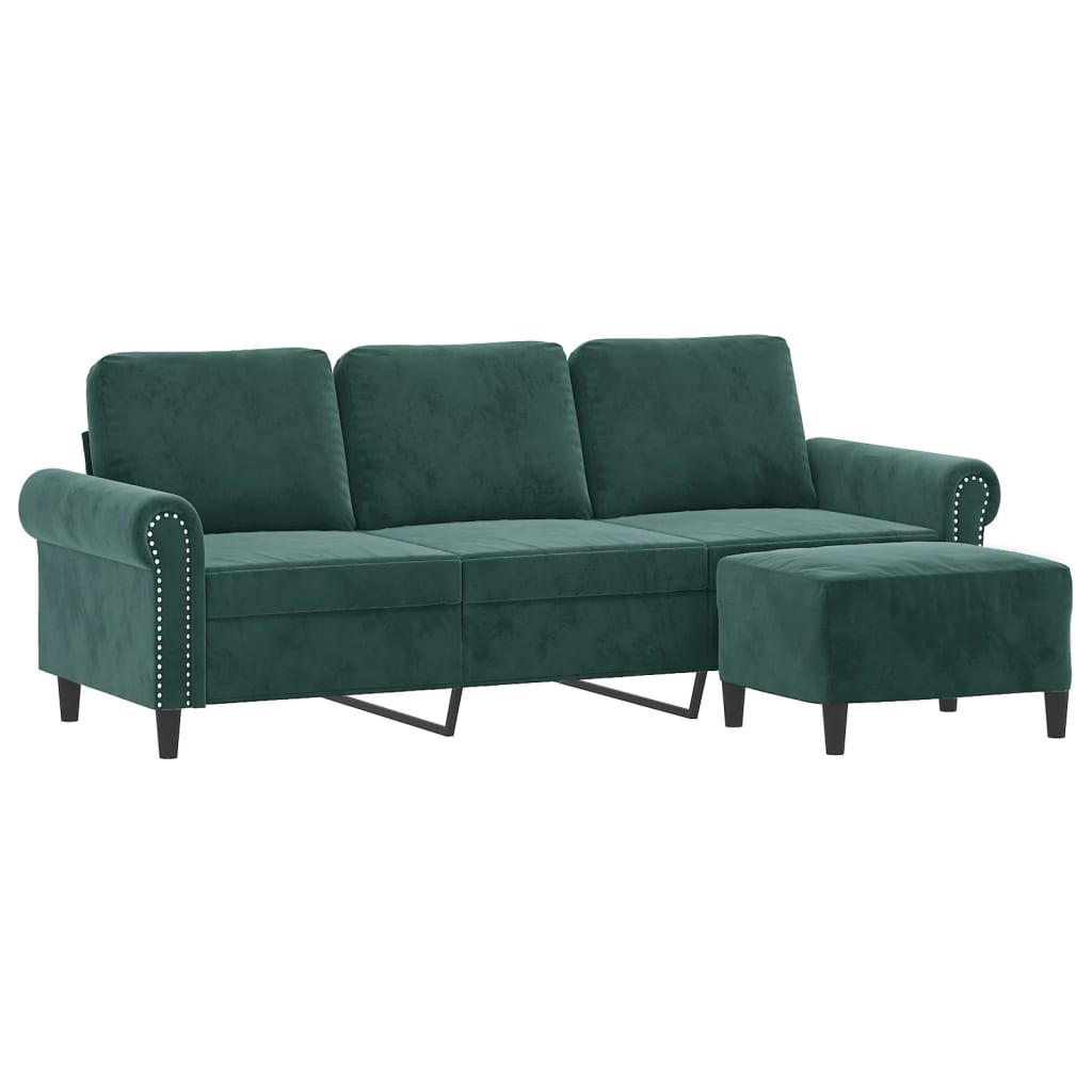 vidaXL 3-Sitzer-Sofa mit Hocker Dunkelgrün 180 cm Samt