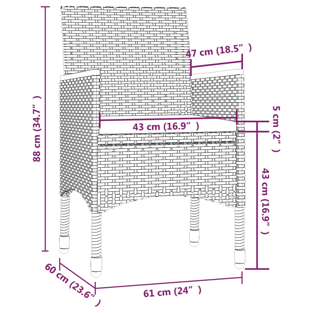 vidaXL 9-tlg. Garten-Essgruppe mit Kissen Poly Rattan Schwarz