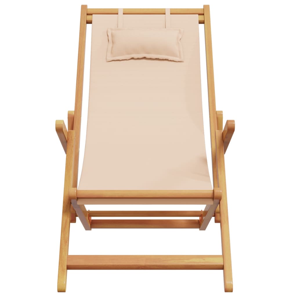 vidaXL Strandstuhl Klappbar Beige Massivholz Eukalyptus und Stoff