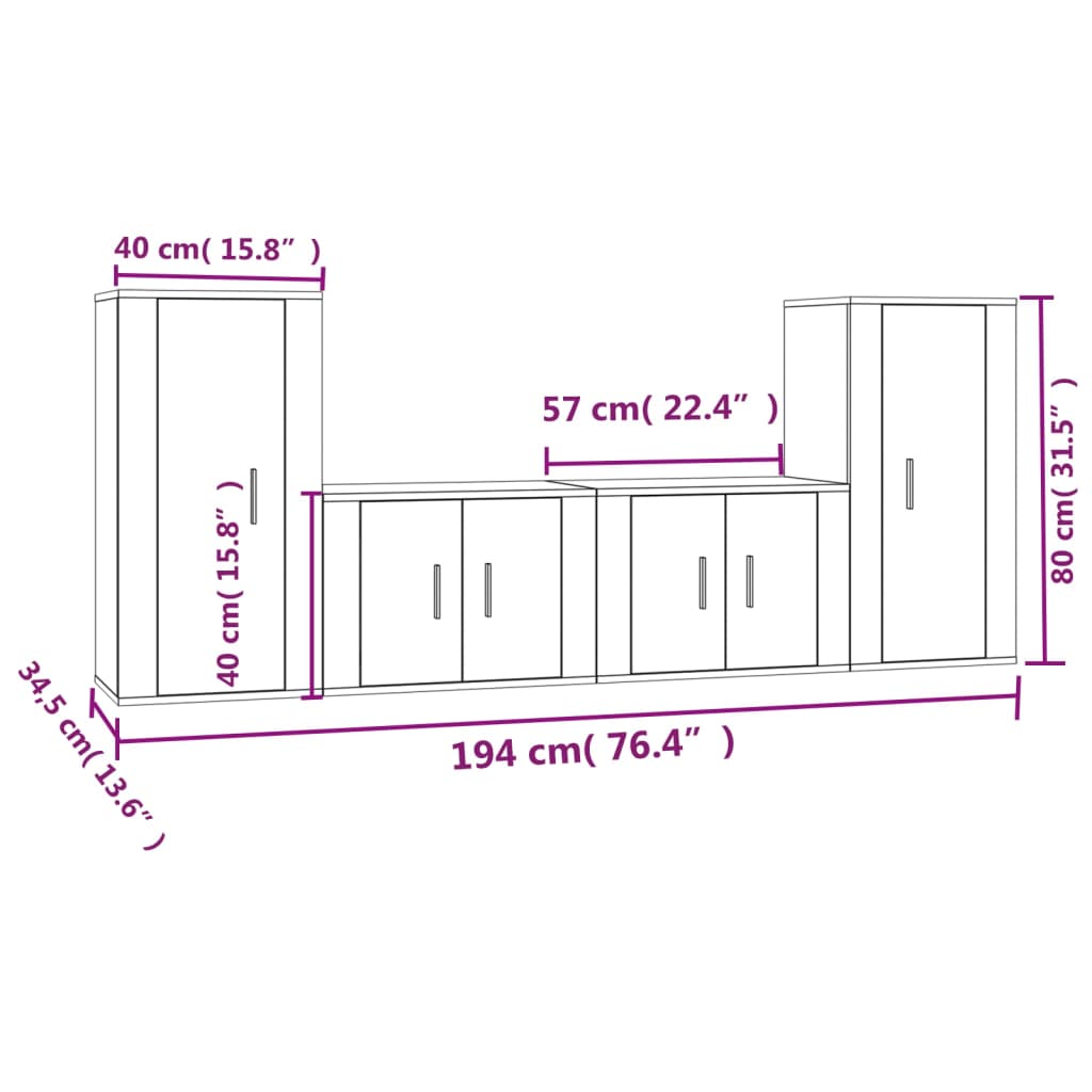 vidaXL 4-tlg. TV-Schrank-Set Weiß Holzwerkstoff