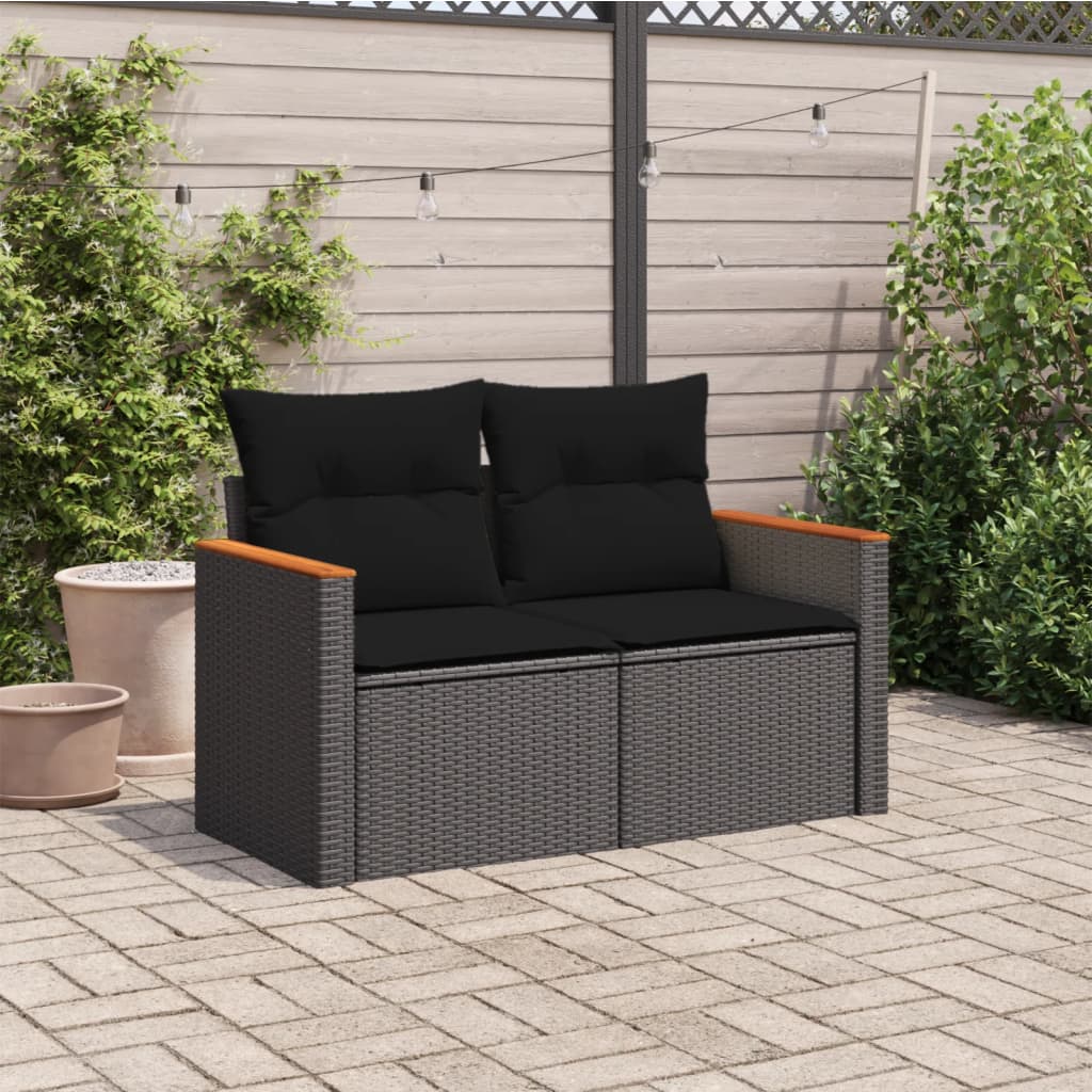 vidaXL Gartensofa 2-Sitzer mit Kissen Grau Poly Rattan