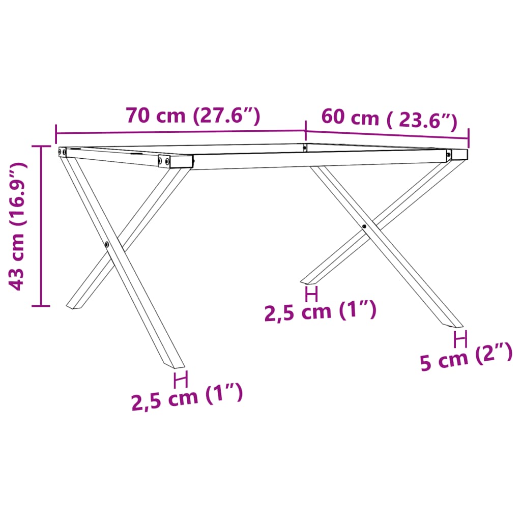 vidaXL Couchtisch-Gestell in X-Form 70x60x43 cm Gusseisen