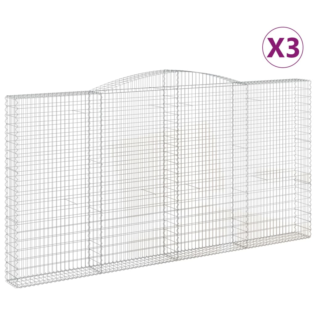 vidaXL Gabionen mit Hochbogen 3 Stk. 400x30x200/220cm Verzinktes Eisen