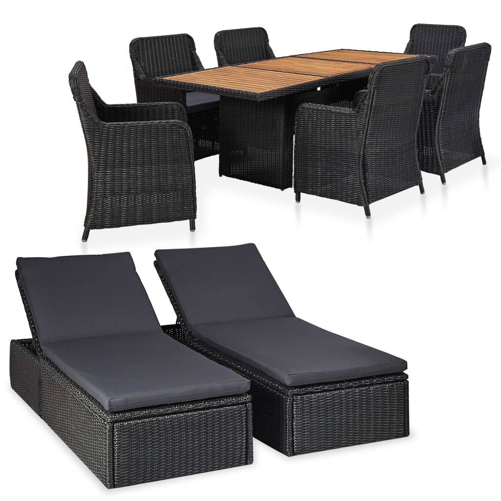 vidaXL 9-tlg. Garten-Essgruppe Poly Rattan Schwarz