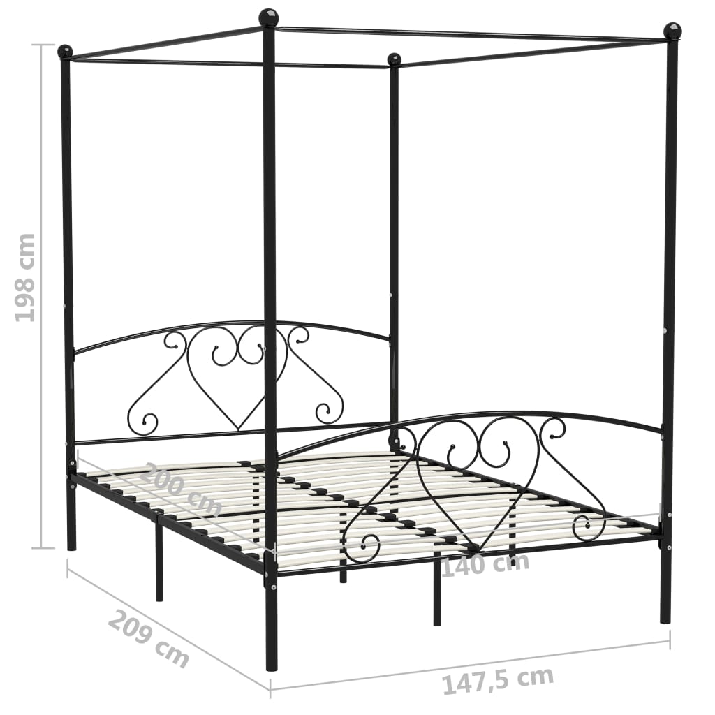 vidaXL Himmelbett-Gestell Schwarz Metall 140 x 200 cm