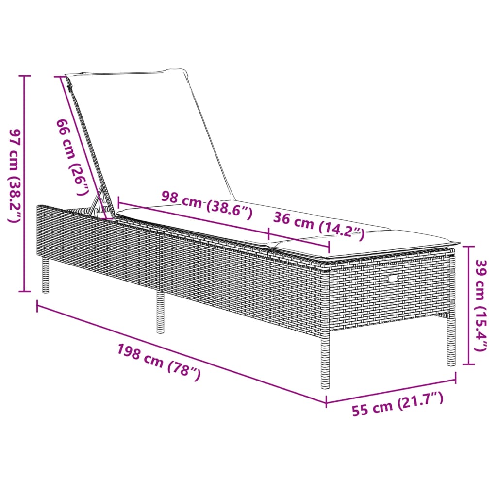 vidaXL Sonnenliege mit Auflage Beige Poly Rattan