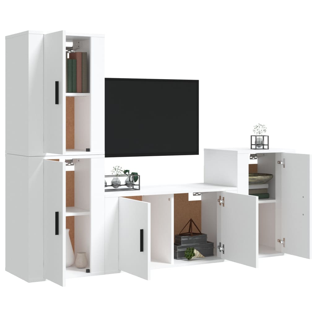 vidaXL 4-tlg. TV-Schrank-Set Weiß Holzwerkstoff