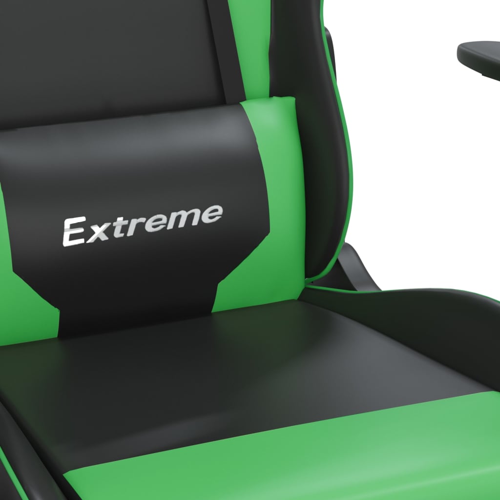vidaXL Gaming-Stuhl mit Massage & Fußstütze Schwarz & Grün Kunstleder
