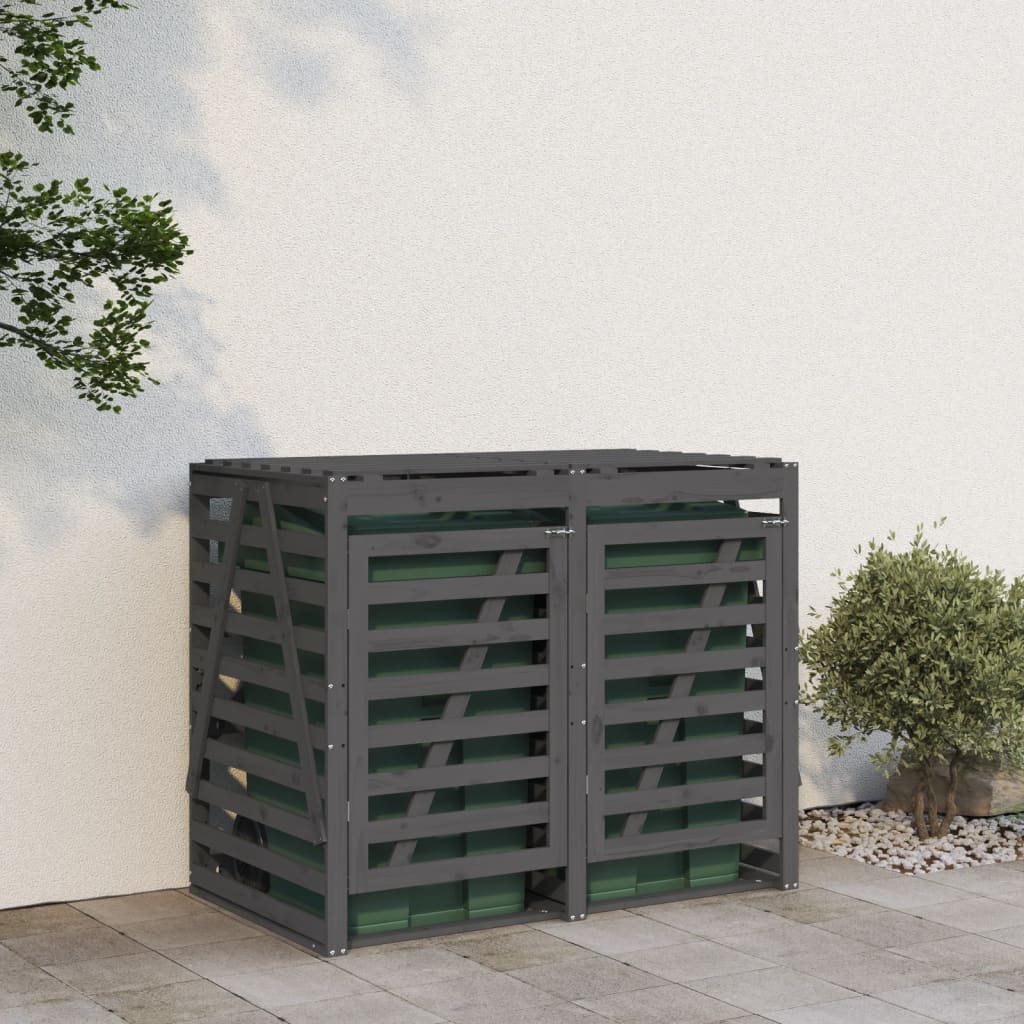 vidaXL Mülltonnenbox für 2 Tonnen Grau Massivholz Kiefer