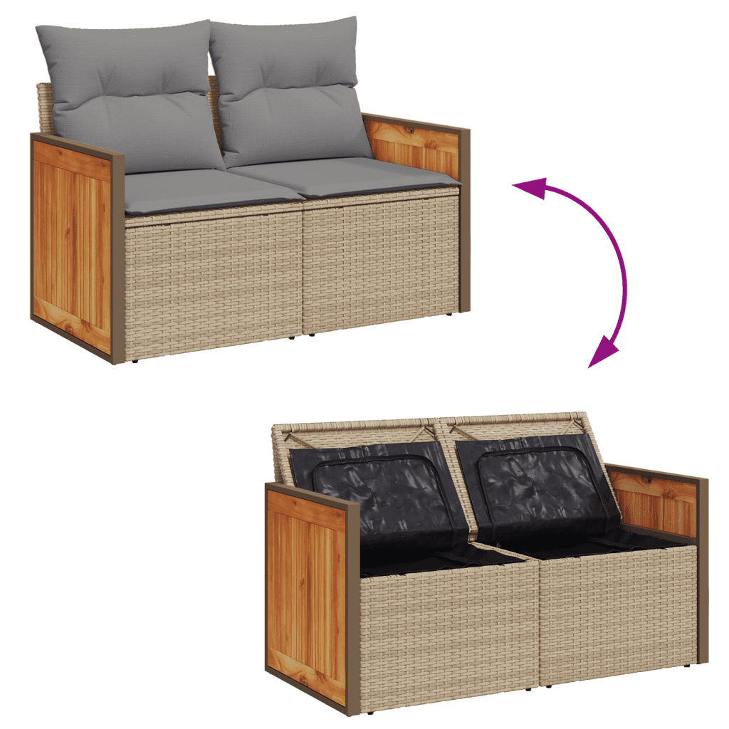 vidaXL 6-tlg. Garten-Sofagarnitur mit Kissen Beige Poly Rattan