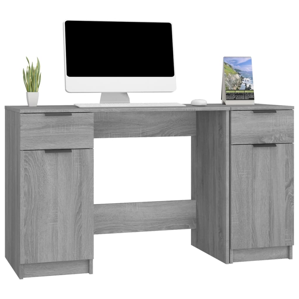 vidaXL Schreibtisch mit Beistellschrank Grau Sonoma Holzwerkstoff