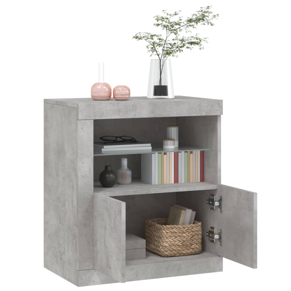 vidaXL Sideboard mit LED-Leuchten Betongrau 60,5x37x67 cm