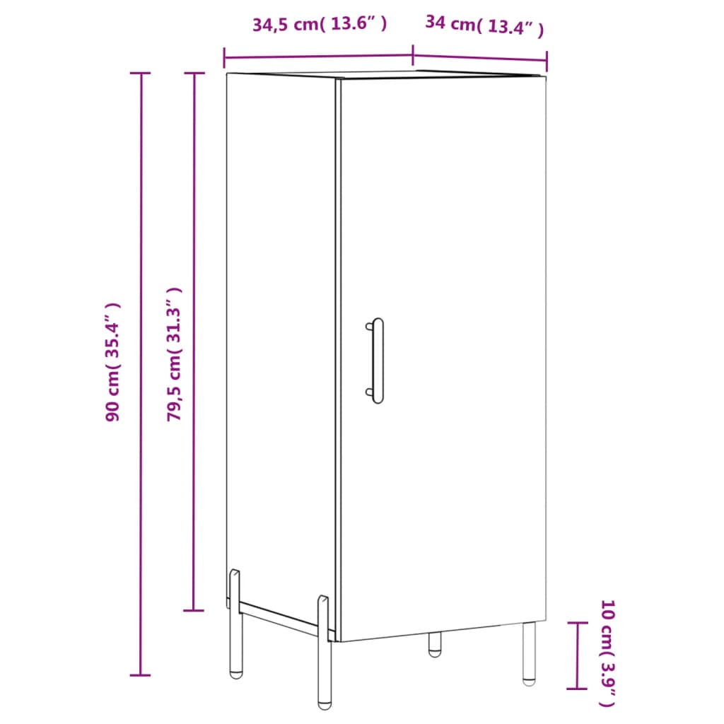 vidaXL Sideboard Braun Eichen-Optik 34,5x34x90 cm Holzwerkstoff