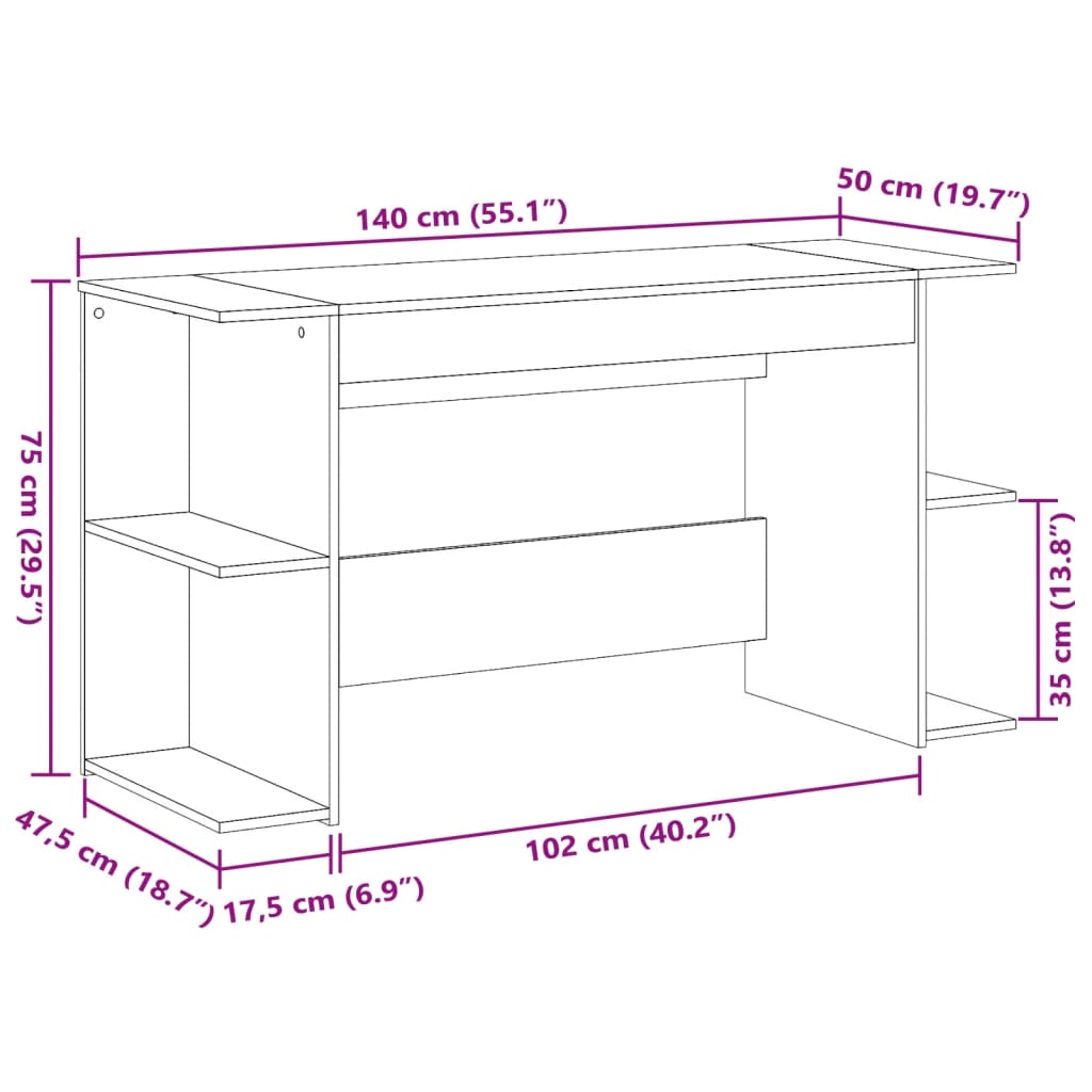 vidaXL Schreibtisch Braun Eichen-Optik 140x50x75 cm Holzwerkstoff