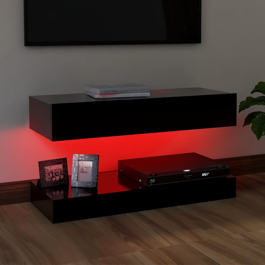 vidaXL TV-Schrank mit LED-Leuchten Schwarz 90x35 cm