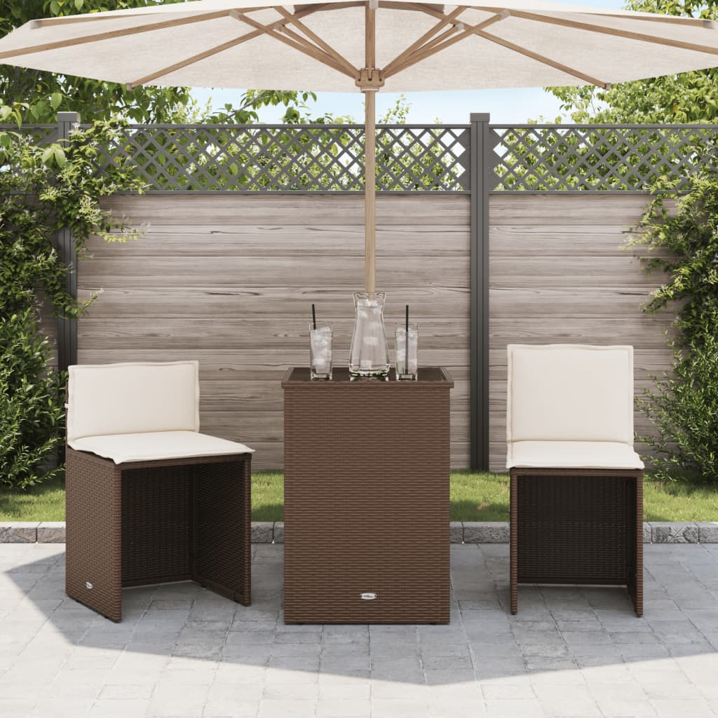 vidaXL 3-tlg. Bistro-Set mit Kissen Braun Poly Rattan