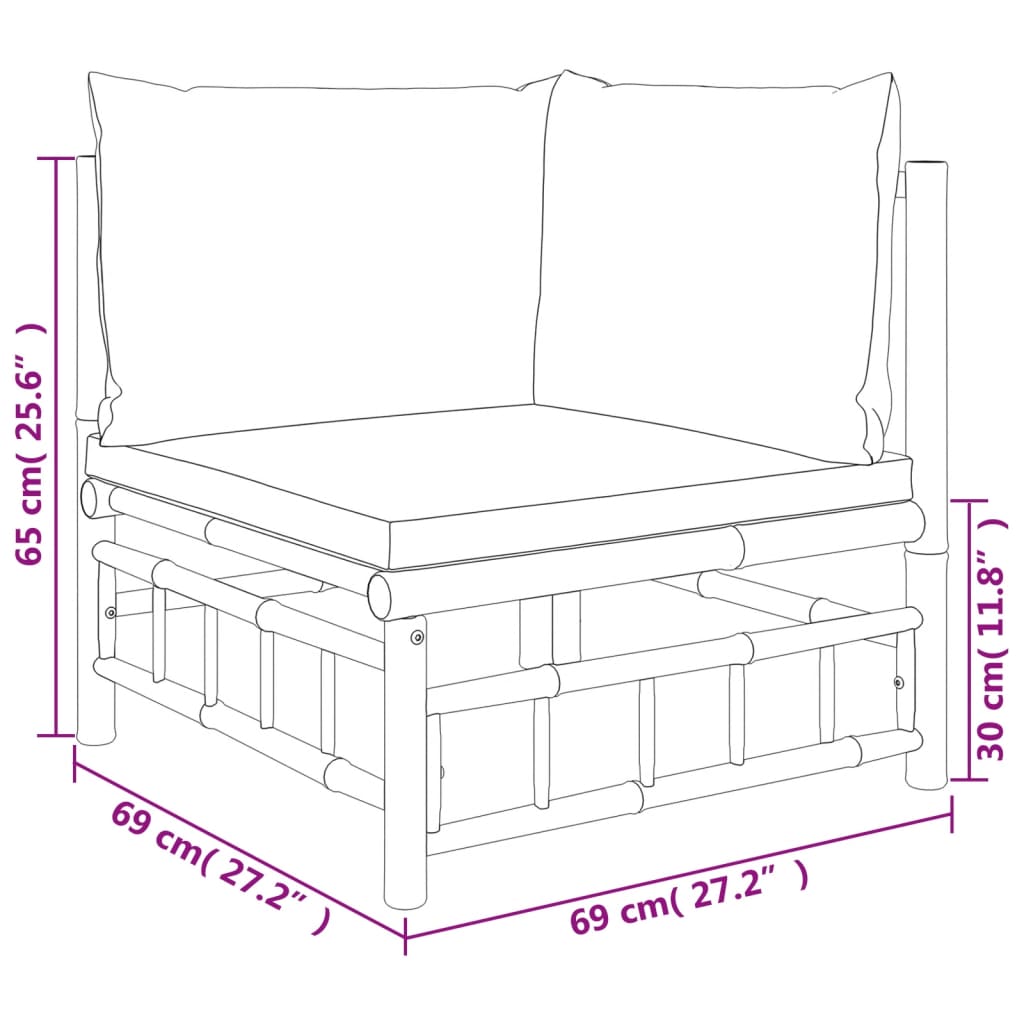 vidaXL 5-tlg. Garten-Lounge-Set mit Dunkelgrauen Kissen Bambus