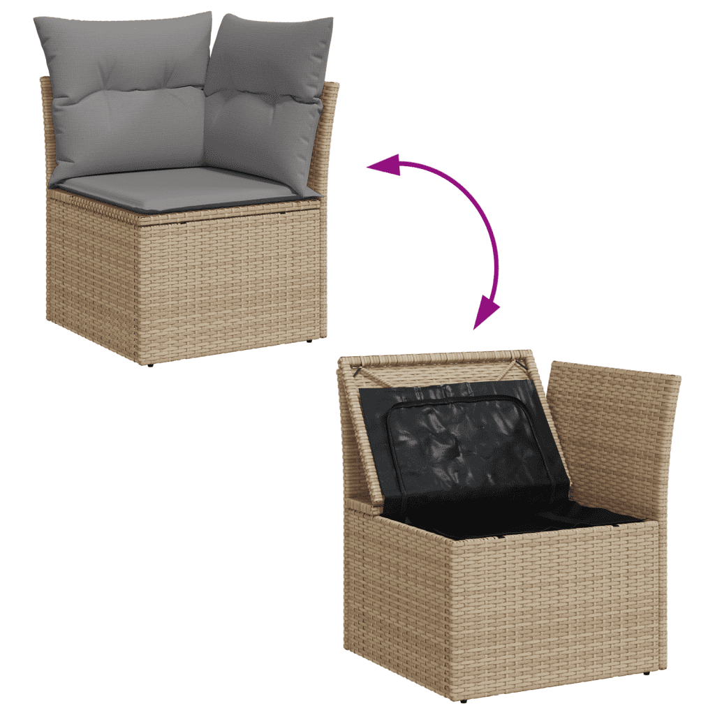 vidaXL 11-tlg. Garten-Sofagarnitur mit Kissen Beige Poly Rattan