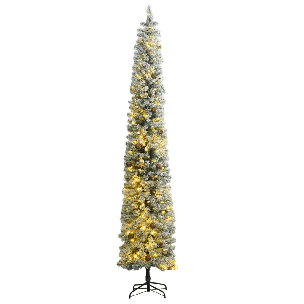 vidaXL Weihnachtsbaum Schlank mit 300 LEDs & Kugeln & Schnee 300 cm