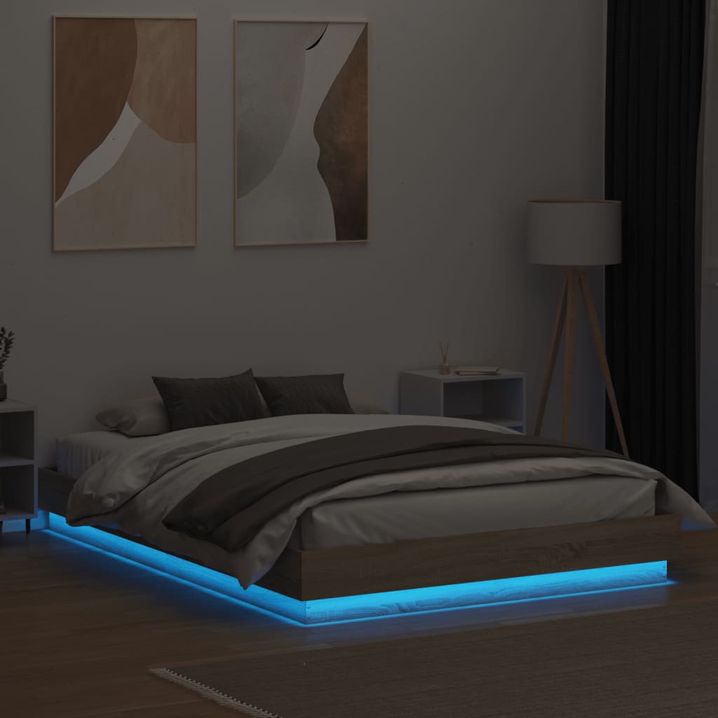 vidaXL Bettgestell mit LED Sonoma-Eiche 160x200 cm