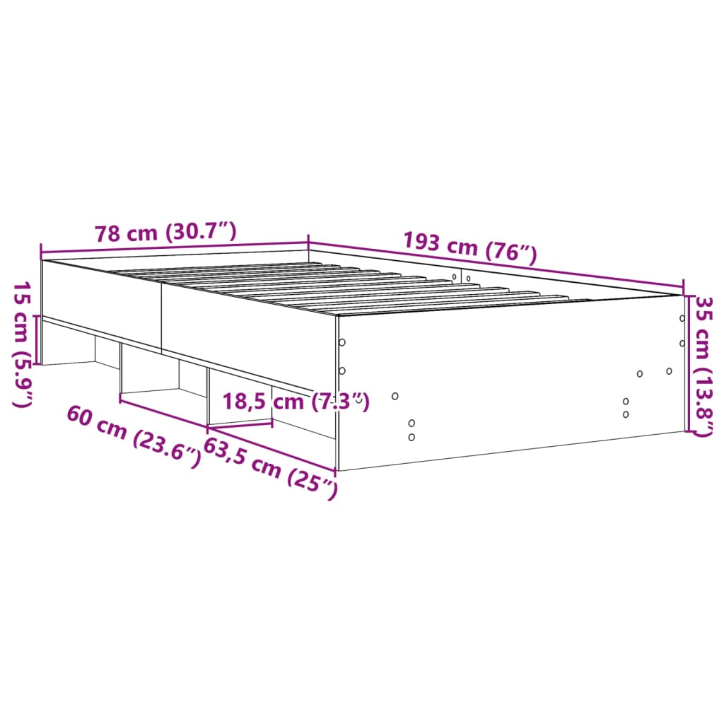 vidaXL Bettgestell ohne Matratze Räuchereiche 75x190 cm Holzwerkstoff