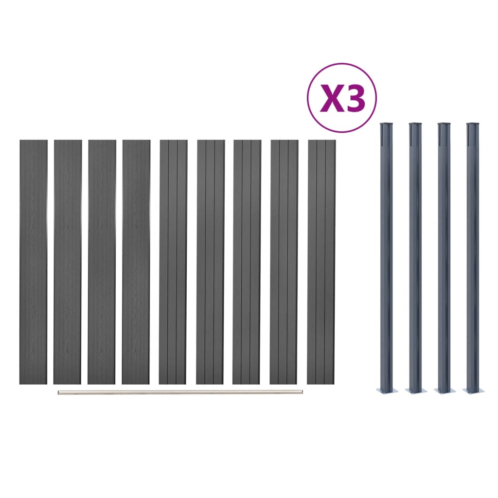 vidaXL Zaunelement-Set Grau 526x186 cm WPC