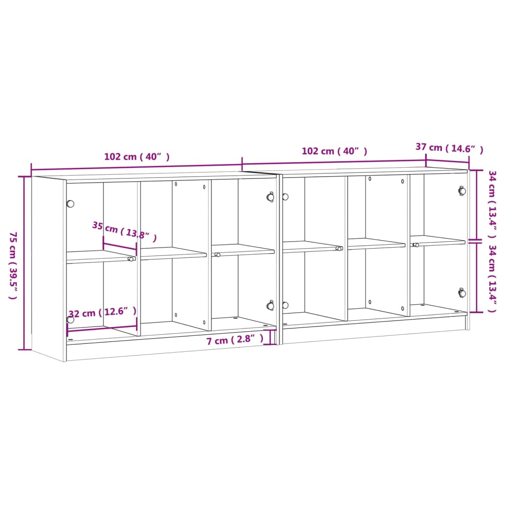 vidaXL Bücherschrank mit Türen Weiß 204x37x75 cm Holzwerkstoff