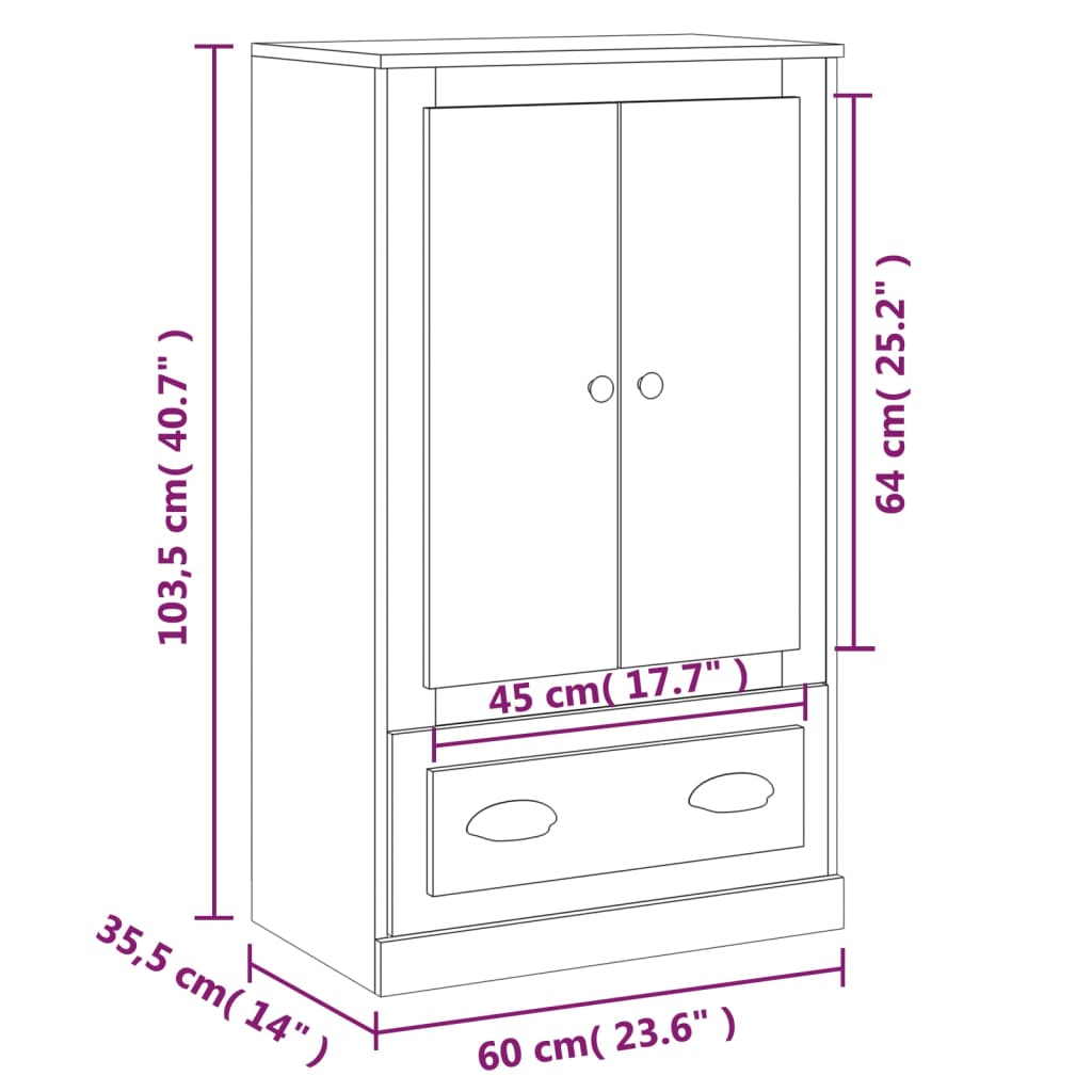 vidaXL Highboard Grau Sonoma 60x35,5x103,5 cm Holzwerkstoff