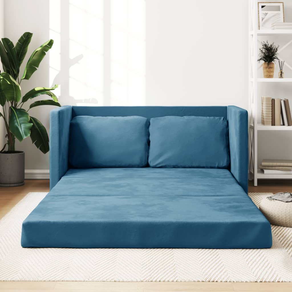 vidaXL Bodensofa mit Schlaffunktion Blau 122x204x55 cm Samt