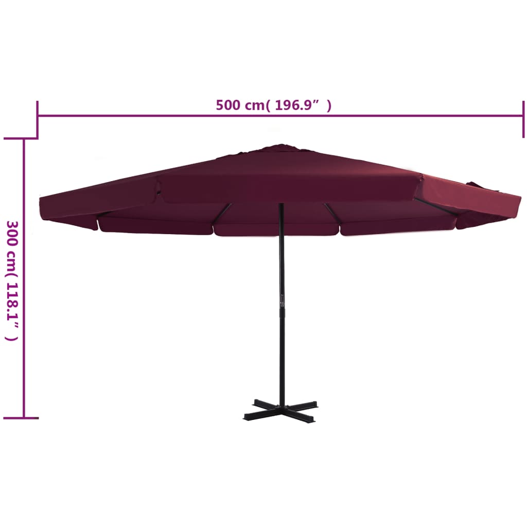 vidaXL Sonnenschirm mit Aluminium-Mast 500 cm Bordeauxrot