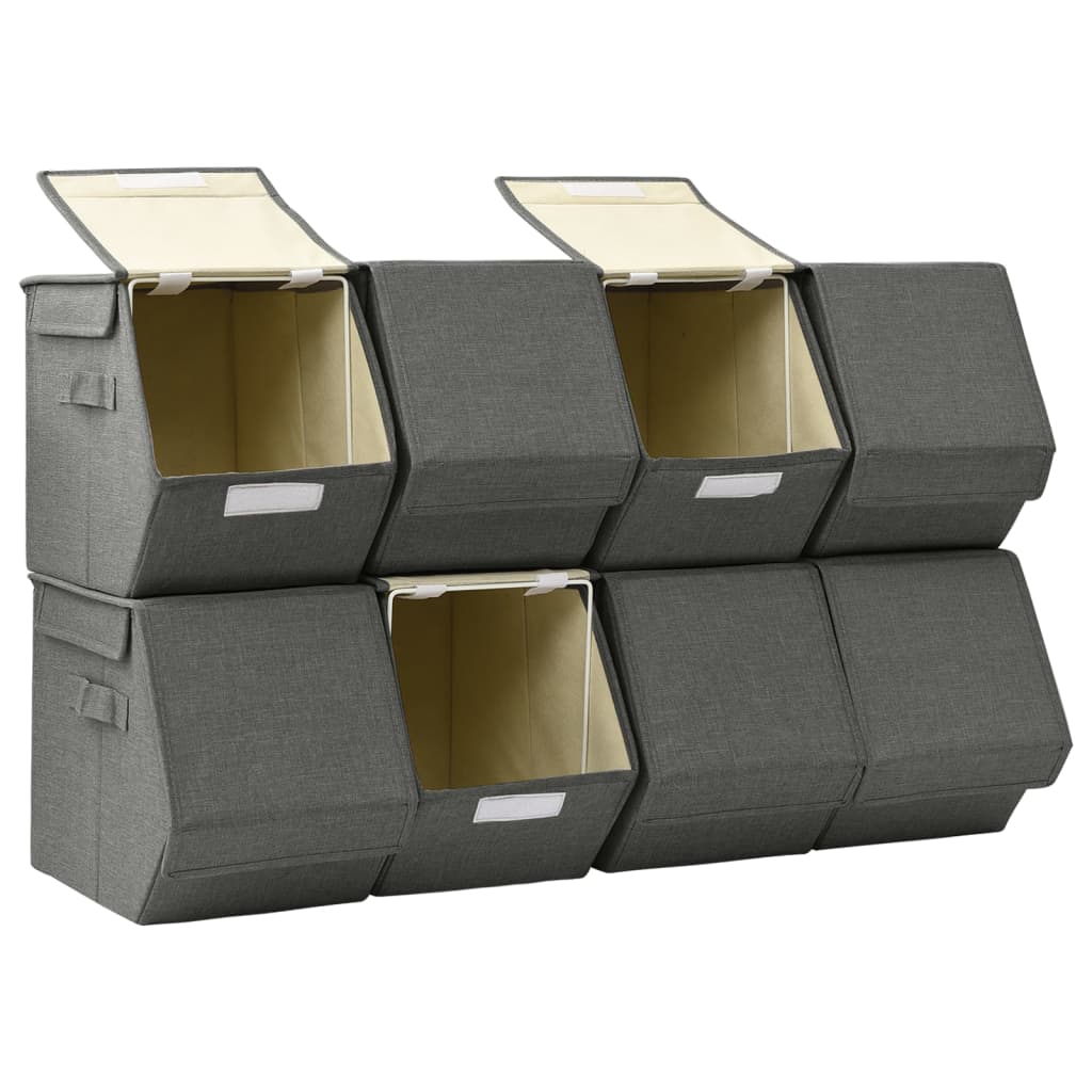 vidaXL Aufbewahrungsboxen mit Deckeln 8 Stk. Stapelbar Stoff Anthrazit