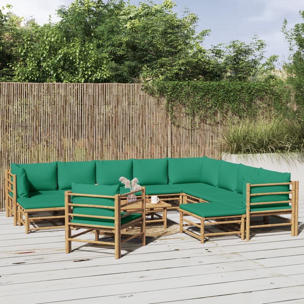 vidaXL 12-tlg. Garten-Lounge-Set mit Grünen Kissen Bambus