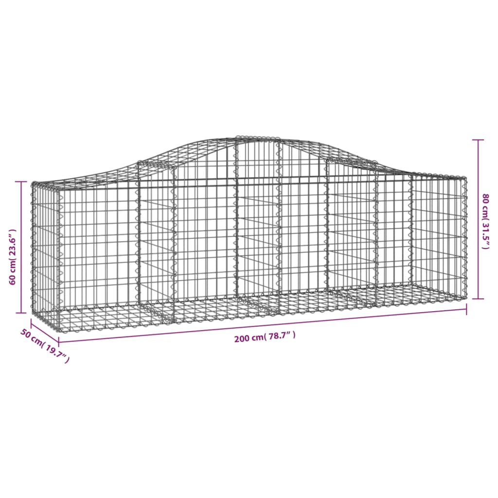 vidaXL Gabionen mit Hochbogen 30 Stk. 200x50x60/80 cm Verzinktes Eisen