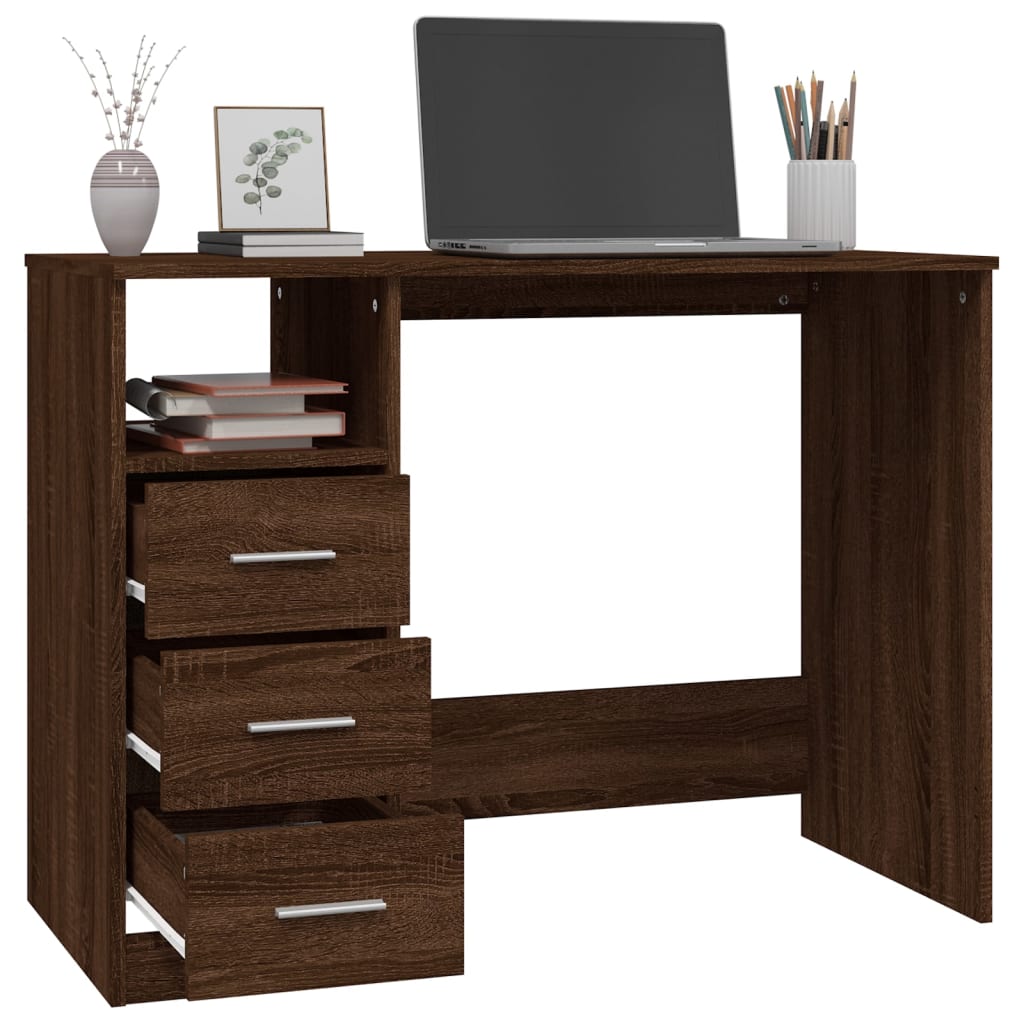 vidaXL Schreibtisch mit Schubladen Braun Eichen-Optik 102x50x76 cm