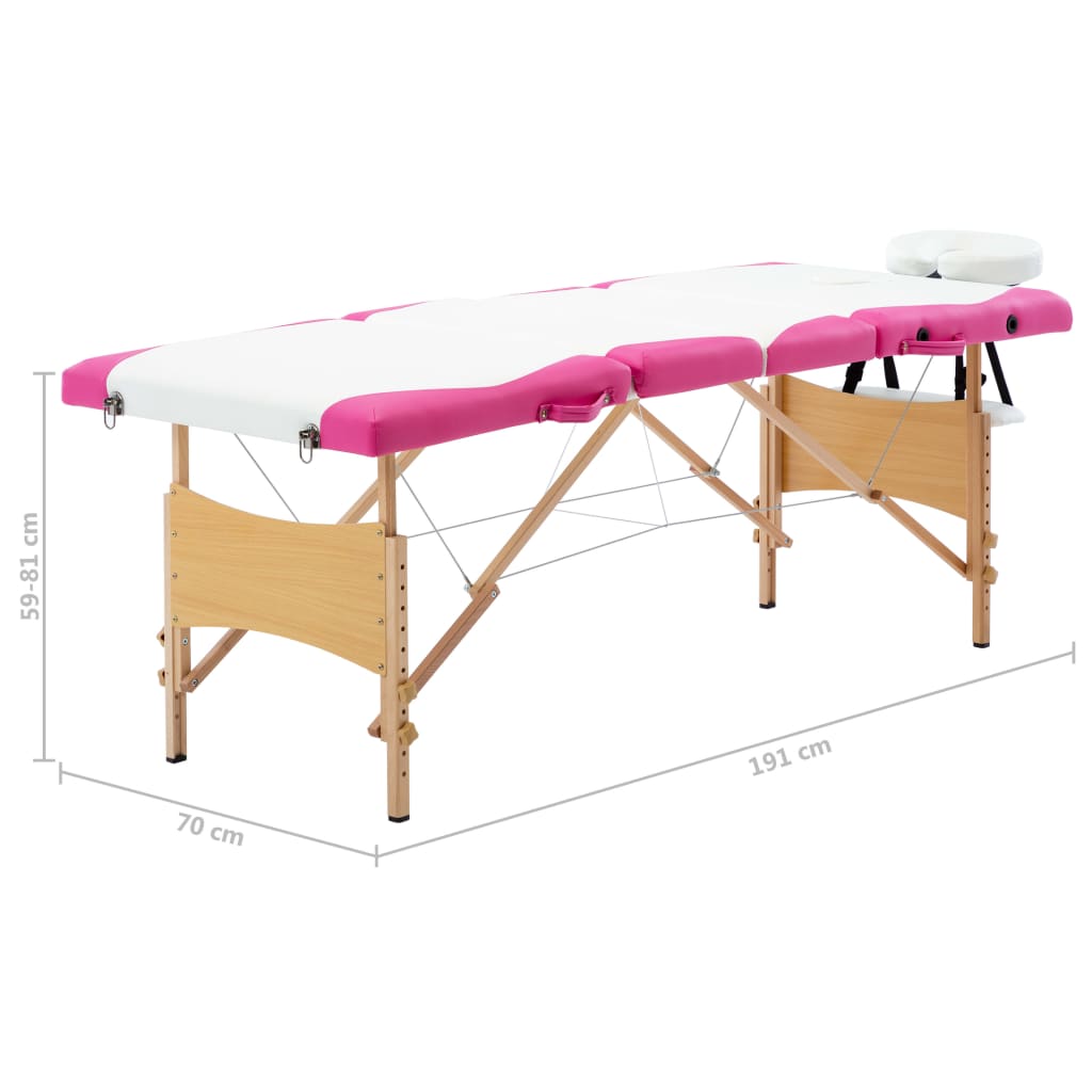 vidaXL Massageliege Klappbar 4-Zonen mit Holzgestell Weiß und Rosa