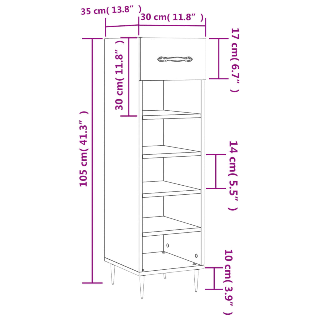 vidaXL Schuhschrank Braun Eichen-Optik 30x35x105 cm Holzwerkstoff