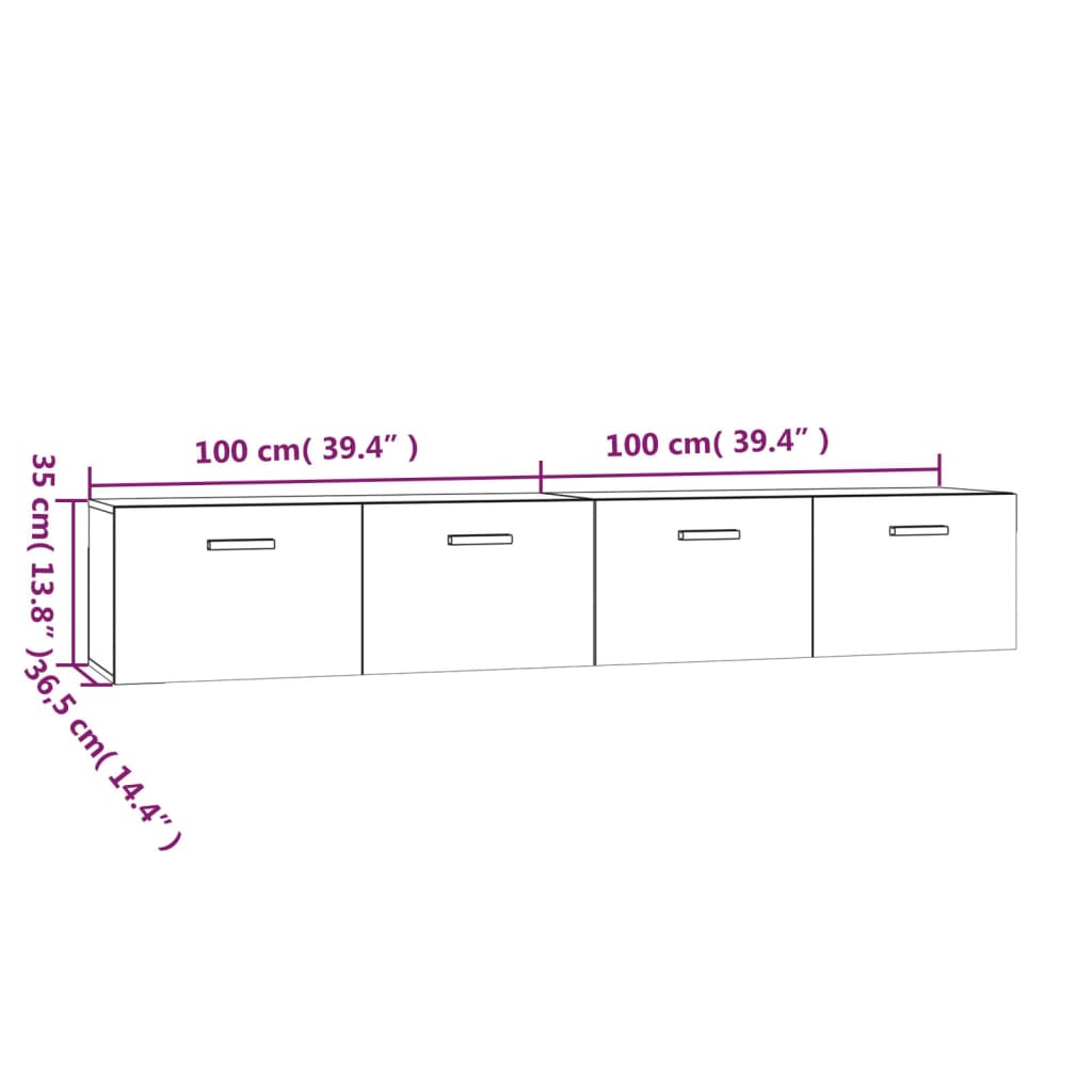 vidaXL Wandschränke 2 Stk. Hochglanz-Weiß 100x36,5x35 cm Holzwerkstoff