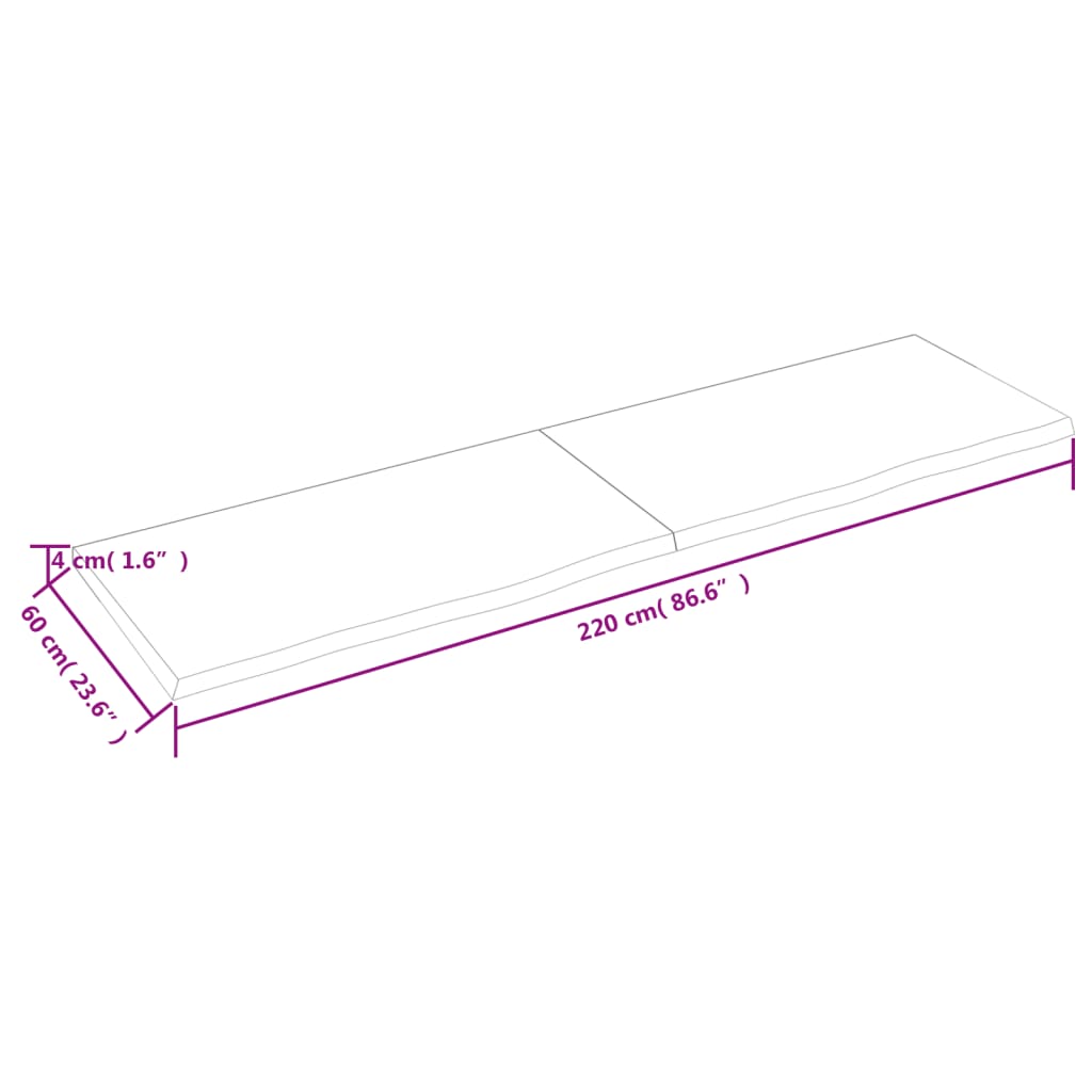 vidaXL Waschtischplatte Hellbraun 220x60x(2-4) cm Massivholz Behandelt