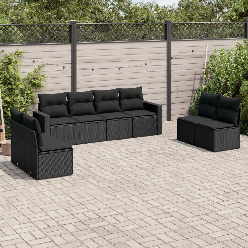 vidaXL 8-tlg. Garten-Sofagarnitur mit Kissen Schwarz Poly Rattan