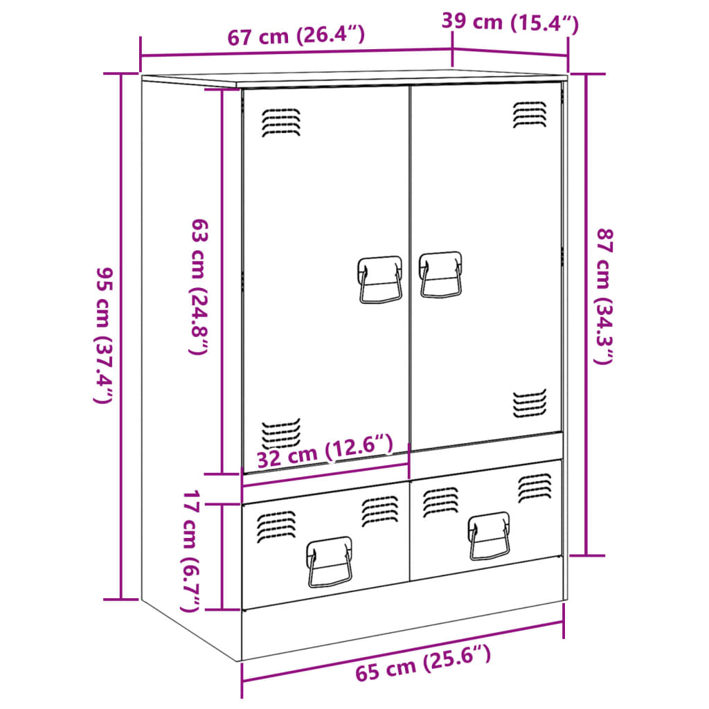 vidaXL Highboard Schwarz 67x39x95 cm Stahl