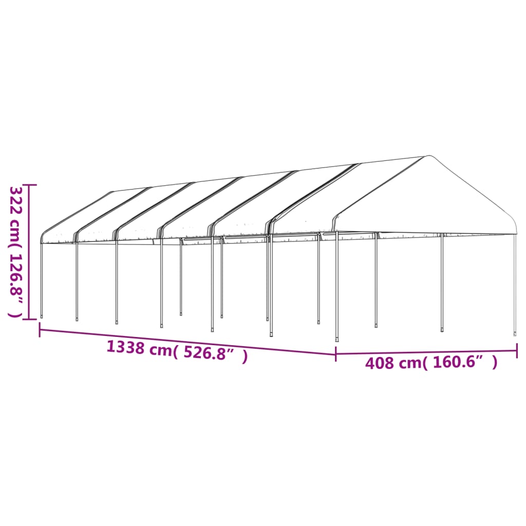 vidaXL Pavillon mit Dach Weiß 13,38x4,08x3,22 m Polyethylen