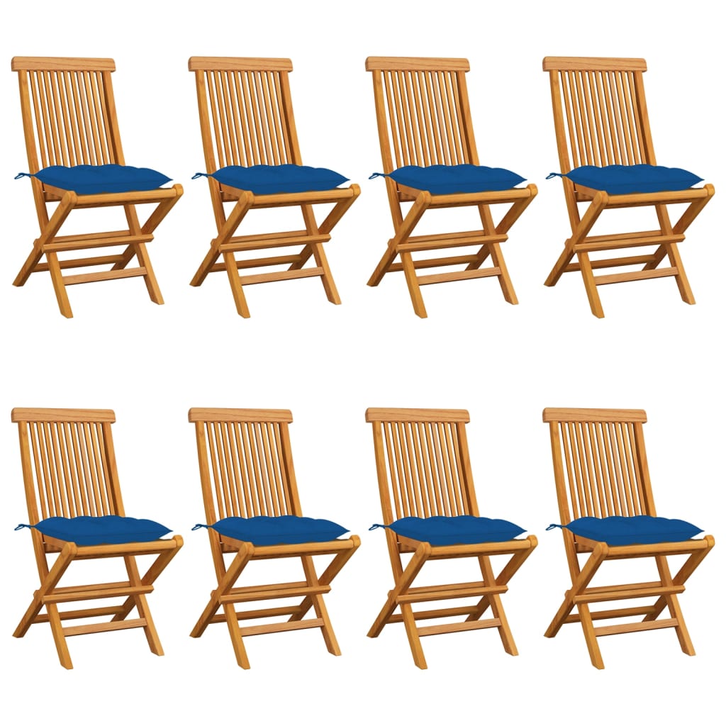 vidaXL Gartenstühle mit Blauen Kissen 8 Stk. Massivholz Teak