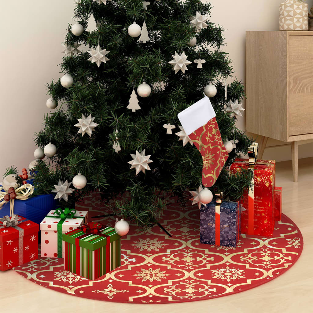 vidaXL Luxus-Weihnachtsbaumdecke mit Socke Rot 150 cm Stoff