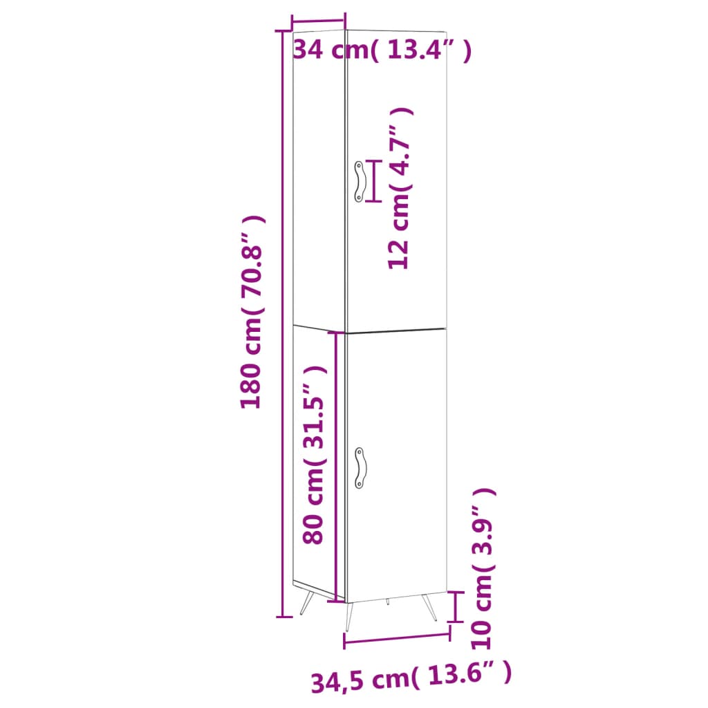 vidaXL Highboard Räuchereiche 34,5x34x180 cm Holzwerkstoff