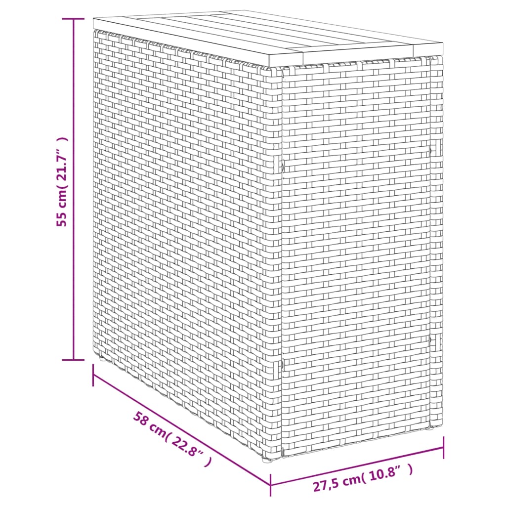 vidaXL Garten-Beistelltisch mit Holzplatte Grau 58x27,5x55 cm Rattan