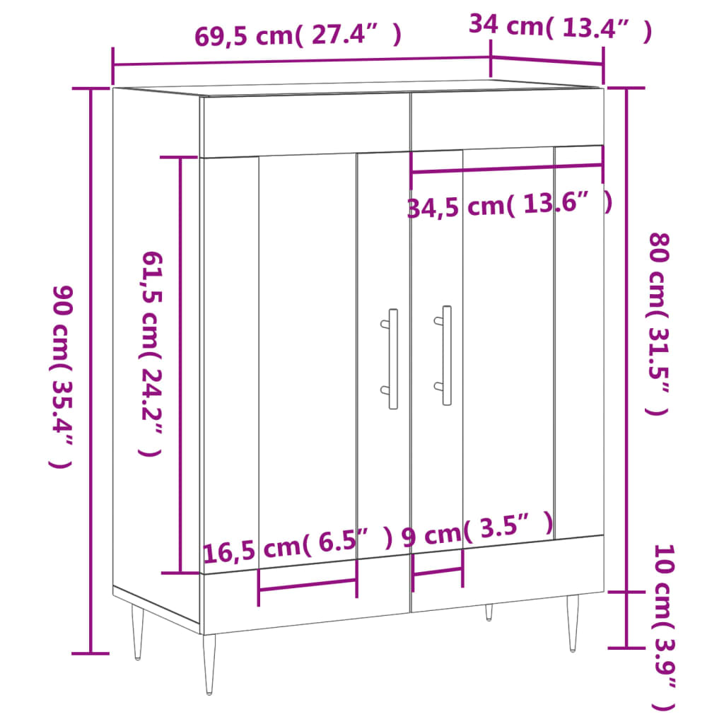 vidaXL Sideboard Weiß 69,5x34x90 cm Holzwerkstoff