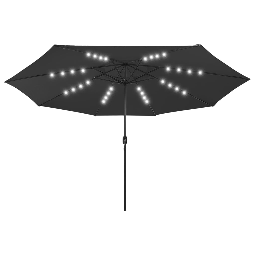 vidaXL Sonnenschirm mit LED-Leuchten und Metallmast 400 cm Schwarz