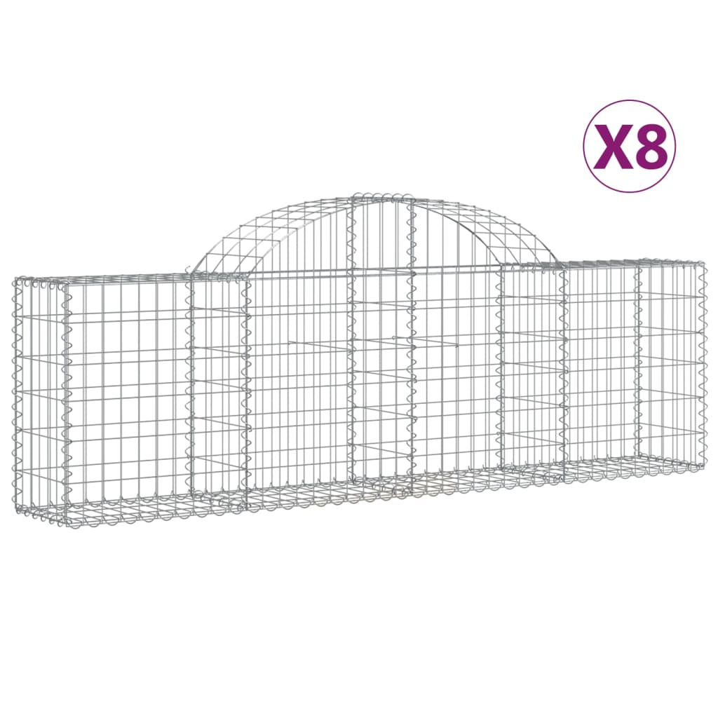 vidaXL Gabionen mit Hochbogen 8 Stk. 200x30x60/80 cm Verzinktes Eisen