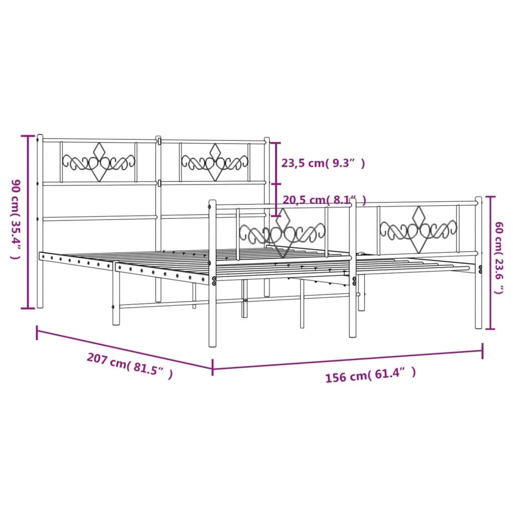 vidaXL Bettgestell mit Kopf- und Fußteil Metall Weiß 150x200 cm