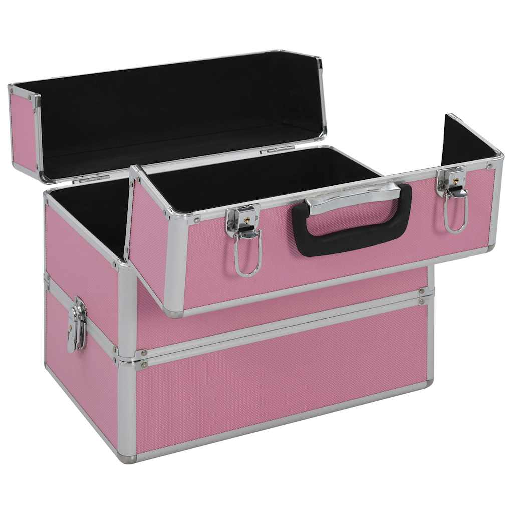 VidaXL Kosmetikkoffer Alu – 37x24x35 Cm, Rosa, 2 Ebenen, Ausziehbar, Mit Tragegriff